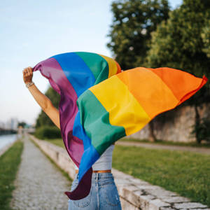Liefde Is Liefde Meisie Met Trotsvlag agtergrond — Liefde Hart Muurpapier