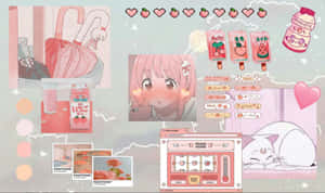Lieflike Pienk Kawaii-agtergrond met Oulike Karakters en Elemente — Pienk Kawaii Muurpapier