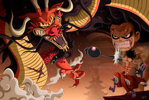 Luffy Gear 4 teen Kaido agtergrond — Luffy gear 4 Muurpapier