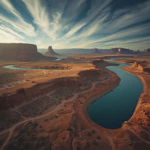 woestyn,kloof,rivier,landskap,lugfoto,kronkelrivier,sandsteen,rotsformasie,Suidwes-VSA,natuur,skilderagtig,vallei,dramatiese lug,wolke,rooi rots,geologie,erosie,reis,toerisme,wildernis