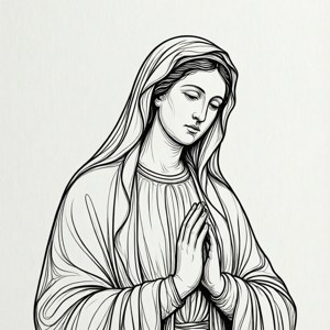 Minimalistiese lynkunsillustrasie van Our Lady of the Rocks, elegant en modern. — Pixel Watch 3 Muurpapier