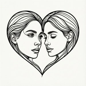 Minimalistiese lynkuns gesigte wat 'n hart vorm
