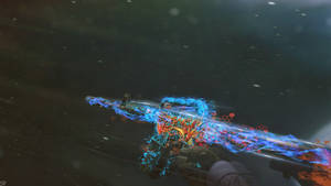 CSGO-agtergrond met fantastiese kunsontwerp en gloei-effek op 'n geweer. — 1600x900 Muurpapier