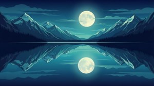 Vektor-kuns-agtergrond van 'n volmaan wat in 'n meer weerkaats, SVG-styl. — Maan Muurpapier