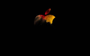 Oranje en rooi metaalkuns Apple-logo MacBook Pro-agtergrond. — MacBook Pro Muurpapier
