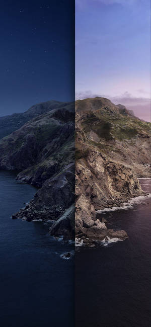 MacOS Catalina nag en dag-agtergrond — iPhone 12 mini Muurpapier