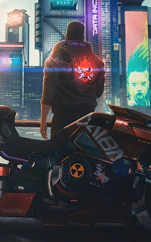 Man Met Baadjie In Cyberpunk Vir Android — Galaxy Tab Active5 Muurpapier