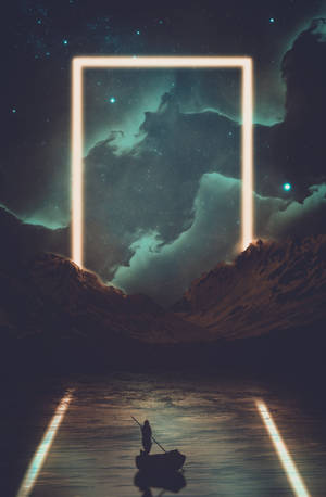 Vaar man op 'n rivier agter wit ligportaal-agtergrond — Honor MagicPad 3 Pro 12.3 Muurpapier