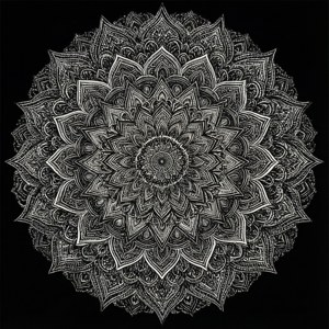 Intrikate swart en wit mandala patroon, simmetries en meditatief. — Pixel Watch 4 Muurpapier