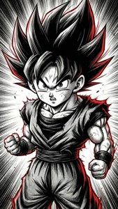 'n Gestileerde manga held portret met spoedlyne en rooi aksente wat ikoniese shonen-energie oproep. — Manga GIF Muurpapier