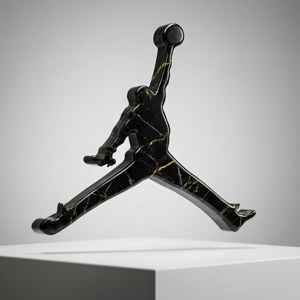 'n Luukse 3D Jordan-logo in swart marmer met goue are, ateljee belig. — Galaxy Watch Muurpapier
