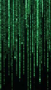 Groen matrikskode reën op swart, perfekte OLED-demo-agtergrond.