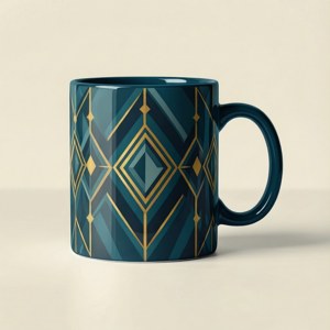 Moderne geometriese koffiebeker met groenblou en goud, stylvolle muurpapier. — Tecno Phantom Muurpapier