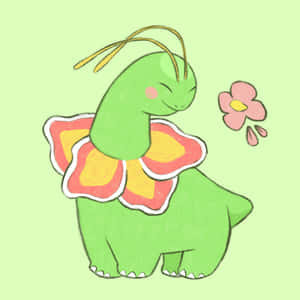 Meganium Oulike Illustrasie Met Groen Agtergrond — Nintendo Muurpapier