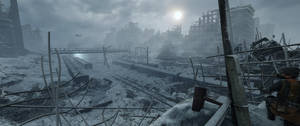 Metro Exodus Stadsgeveg in Puin 3440x1440 — Winter Muurpapier