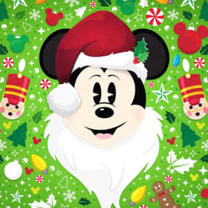 Mickey Mouse in 'n Kersfeeshoed en Kersversierings — Disney kersfees Muurpapier