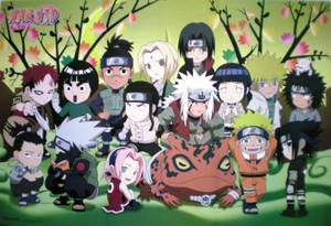 Mini Naruto-karakters Anime-voorblad agtergrond — Naruto karakters Muurpapier