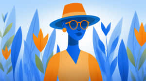 illustrasie,minimalisties,vektor,portret,vrou,hoed,bril,modes,styl,modern,grafies,ontwerp,persoon,abstrak,plant — 2560x1440 Muurpapier