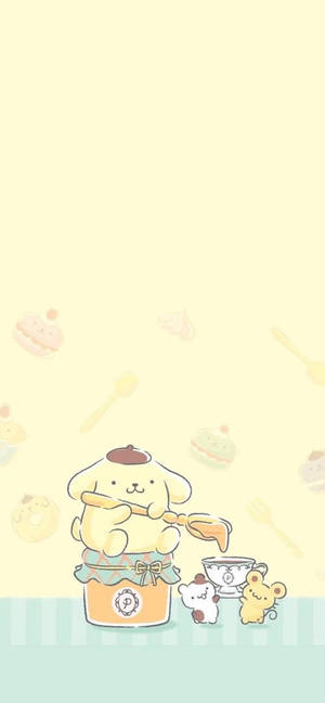 Minimalistiese Pompompurin Kuns-agtergrond — iPhone 18 Muurpapier