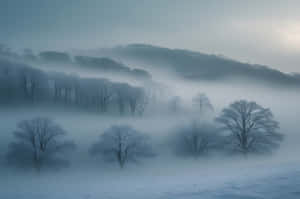 Boom, Winter, Winter-estetiese Agtergrond, Mis, Misagtige Agtergrond, Misbedekte Woud, Heuwel, Heuwel-agtergrond, Heuwel-uitsig — Mistige bos Muurpapier