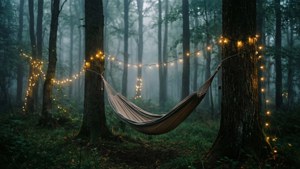 Stemmingvolle bos met feetjiesliggies en 'n hangmat. — Indie estetiese GIF Muurpapier