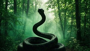 Smaragdwoud met 'n slang-silhoeët vir 'n natuurgeïnspireerde Slytherin-estetiek. — Slytherin estetiek Muurpapier