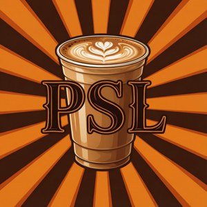 Grafiese ontwerp met pampoen-spesery latte-beker en PSL-teks — Huawei nova Flip S Muurpapier