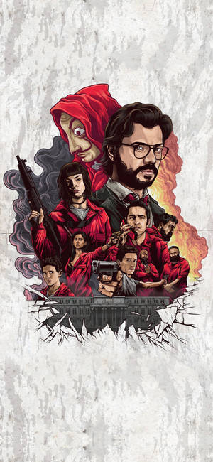 Money Heist plakkaatkuns agtergrond — iPhone 15 Plus Muurpapier