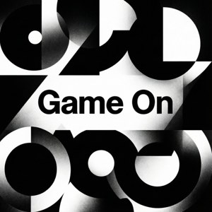 Swart en wit abstrakte meetkunde met vet 'Game On' teks. — OLED Muurpapier