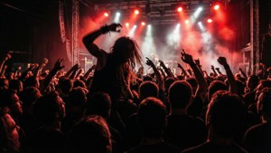 Emo-estetiese konsertmoshput met rooi en swart beligting. — Emo estetiek GIF Muurpapier