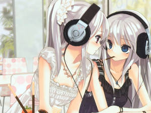 Musiek liefhêer anime lesbiërs agtergrond — Anime lesbiër Muurpapier