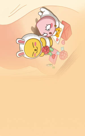 Kakao Friends, Apeach and Muzi writing love letters wallpaper. — Galaxy Tab S10+ Muurpapier