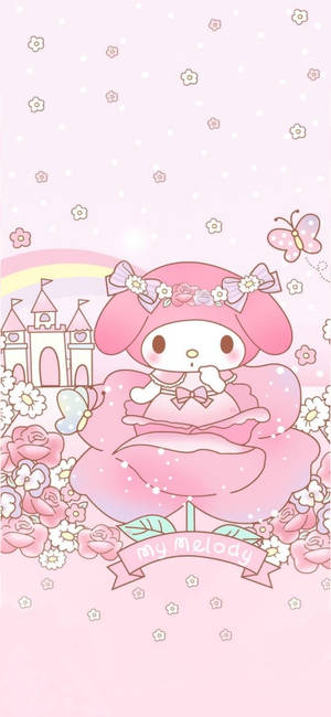 My Melody en roosblom muurpapier — iPhone 16 Muurpapier