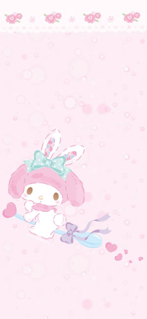 My Melody ry op 'n lepel-agtergrond — iPhone 16e Muurpapier