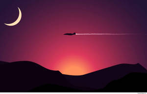 Sonsondergang en Vliegtuig Minimalistiese muurpapier