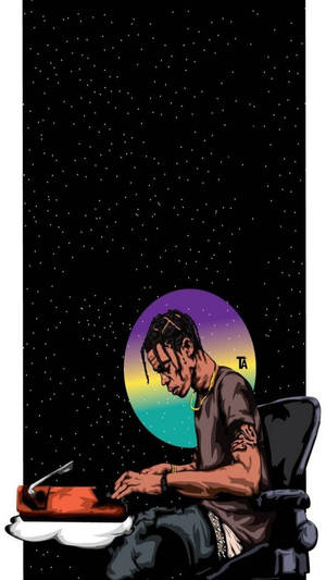 'n Artistieke Astroworld-agtergrond met Travis Scott in die buitenruimte. — Egswart Muurpapier