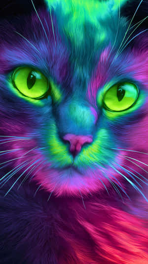 kat, katagtig, dier, troeteldier, lewendig, neon, gloed, kleurvol, iriserend, psigedelies, fantasie, droom, helder, fel, elektries, abstrak, artistiek, digitaal, nabyfoto, portret