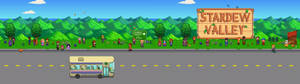 Stardew Valley-naambord met mense-agtergrond — 3840x1080 Muurpapier