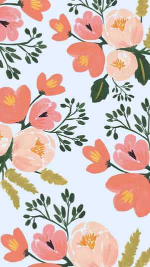 'n blompatroon met pienk en oranje blomme — Blom Muurpapier