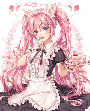 Pienk Anime Estetiese prente — Pixel Fold Muurpapier