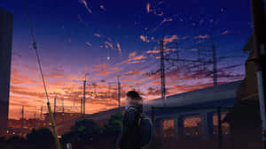 Anime City prente — Neon stad Muurpapier