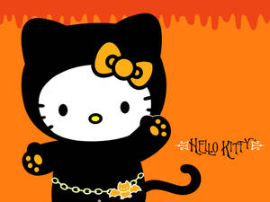 Hello Kitty Halloween Swart Kat Kuns agtergrond — Hello Kitty Halloween Muurpapier