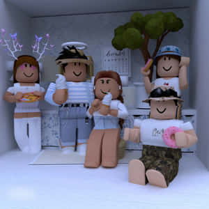 'n groep mense in 'n boks — Estetiese Roblox Muurpapier