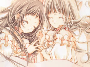 Anime-lesbiër Maki en Hikari-agtergrond — Anime lesbiër Muurpapier
