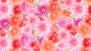 'n kleurvolle blompatroon met pienk en oranje blomme — Pragtige Blom Muurpapier