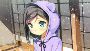 Anime Meisie Hoodie prente — Anime meisie hoodie Muurpapier