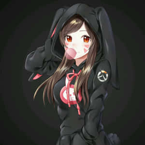 Anime meisie hoodie prente — Snoesige anime meisie Muurpapier
