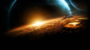 Planeetlanding visuele in strategie spel Starcraft ruimte muurpapier. — 3840x1080 Muurpapier