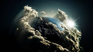 Planeet aarde met wolke in donker buitenruimte muurpapier