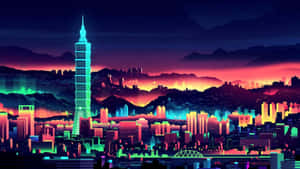 Neonstad agtergrond — Neon stad Muurpapier